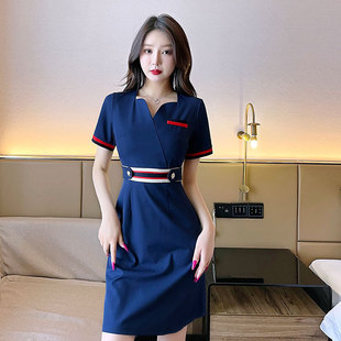 连衣 美容院工作服女套装 修身 高端连衣裙养生馆美容师服装 266短袖