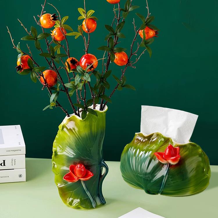 珐琅彩中式陶瓷花瓶客厅高档纸巾盒玄关酒柜干花装饰花盆摆件礼物