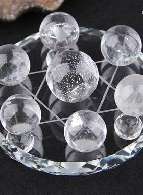 天然白水晶七星阵摆件球卧室办公室摆件公务员学生带冰裂棉絮