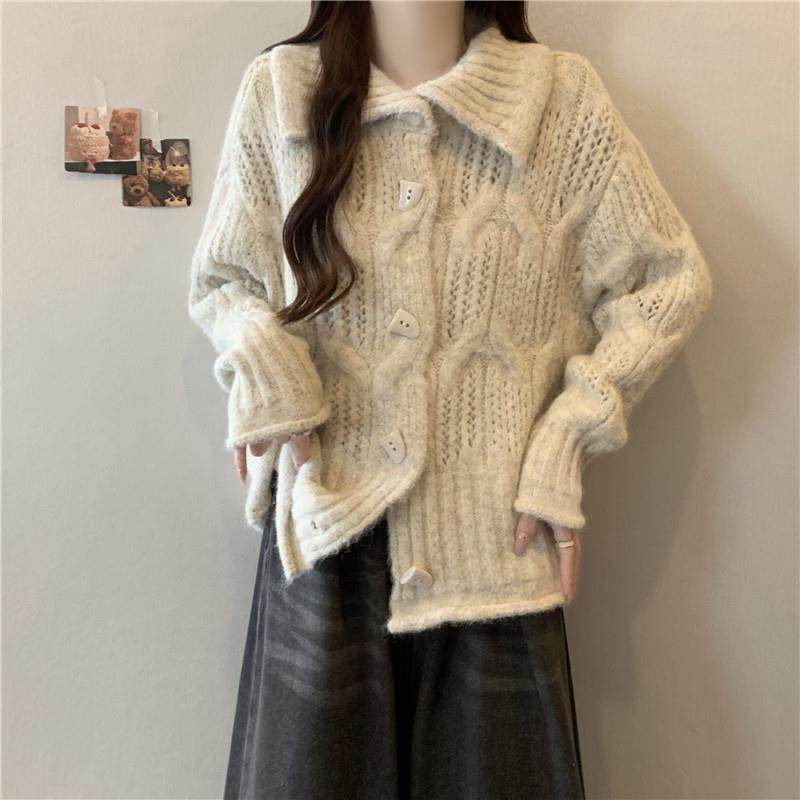 推荐麻花高领针织开衫毛衣外套女秋冬2025大码胖mm显瘦宽松慵懒风