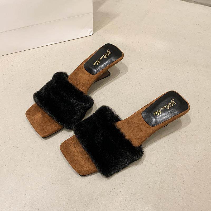推荐法式高级感毛毛拖鞋女2025秋冬季新款外穿时尚一字拖轻便毛绒