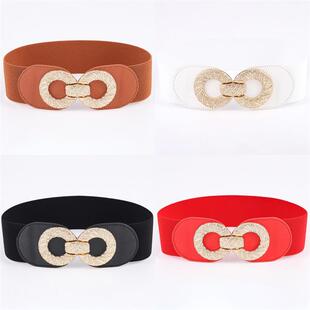 新品松紧腰带女装饰腰封配裙子大衣复古松紧弹力宽皮带镶钻百搭束