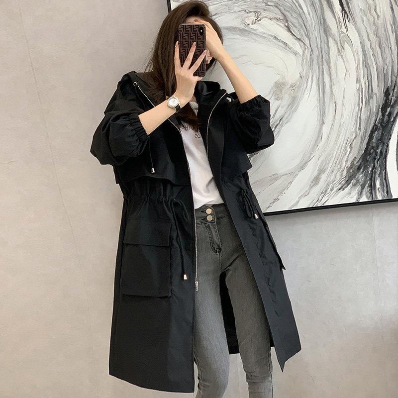 极速连帽风衣外套女中长款2026春秋新款韩版宽松大码时尚休闲工装