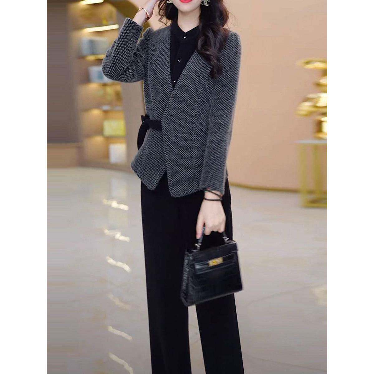 极速两件套气质精致范中年妈妈外套上衣直筒裤套装大码显瘦套装秋