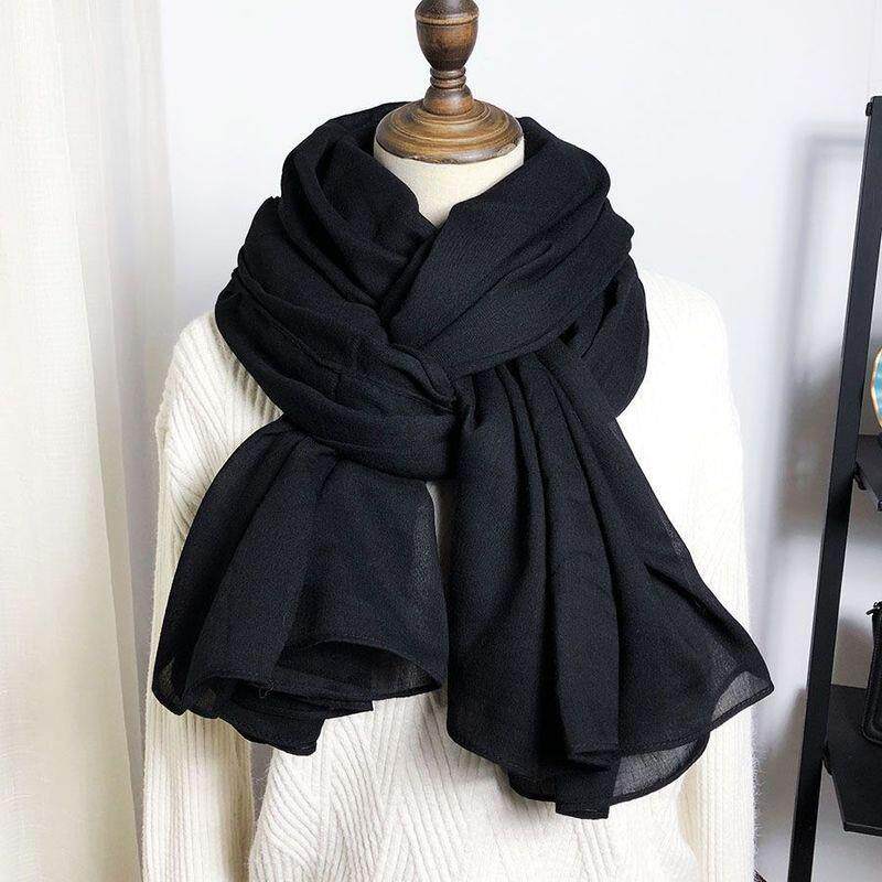 黑色棉麻围巾女秋冬春季新款加厚长款文艺保暖纯色韩版百搭情侣款