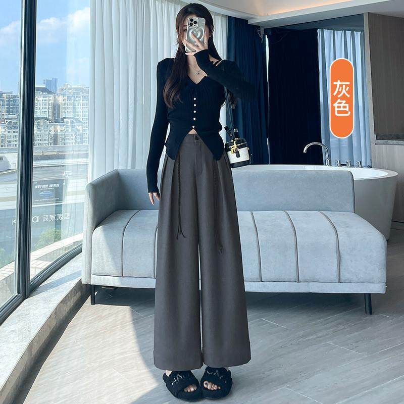 推荐咖啡色九分阔腿裤女秋