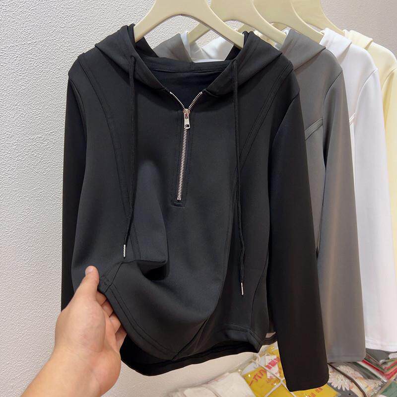 推荐大码正肩连帽卫衣外套女春秋2025新款胖mm显瘦宽松不规则短款
