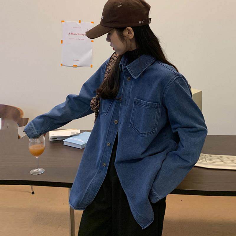 极速牛仔衬衫女春秋新款欧货设计感小众内搭叠穿衬衣外套宽松休闲