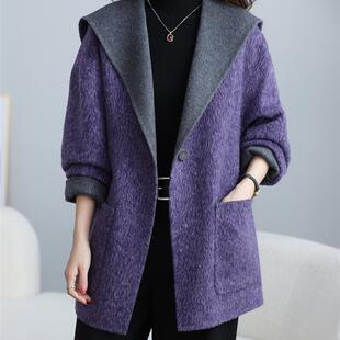 2025新款秋冬双面绒紫色羊毛大衣女小个子中长韩版呢外套气质休闲