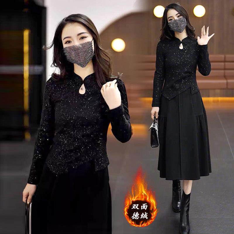 极速时尚新中式盘扣德绒打底衫女2026秋冬新款修身显瘦不规则内搭