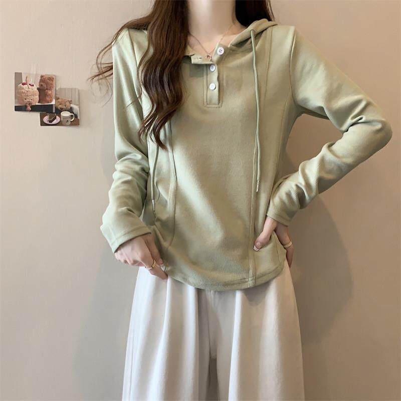 推荐大码设计感连帽卫衣女春秋胖mm遮肚子显瘦不规则鱼骨短款正肩