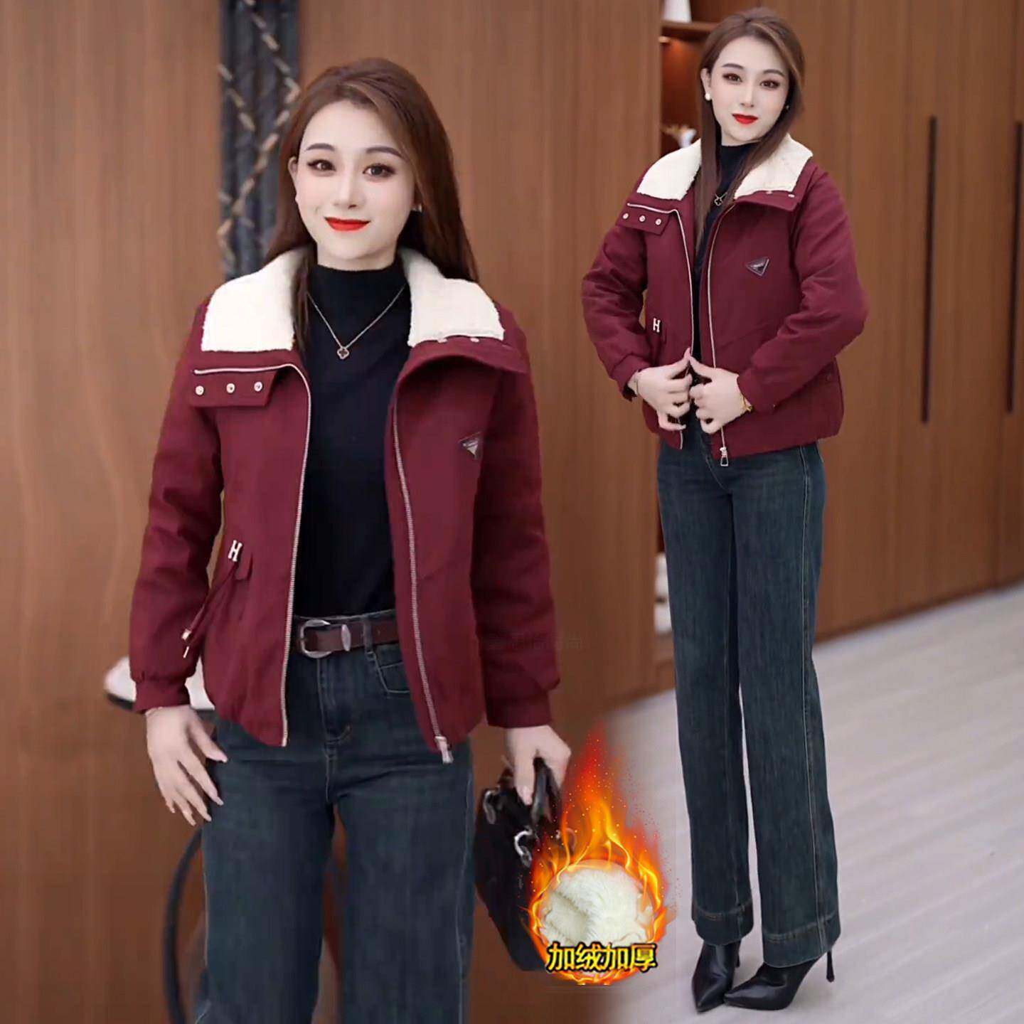 极速时尚加绒加厚短外套女2026冬季新款洋气宽松显瘦保暖翻领派克