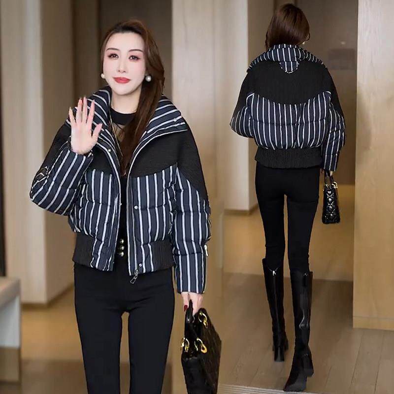 极速条纹短款羽绒棉服女2026冬季新款时尚洋气小个子加厚保暖棉袄