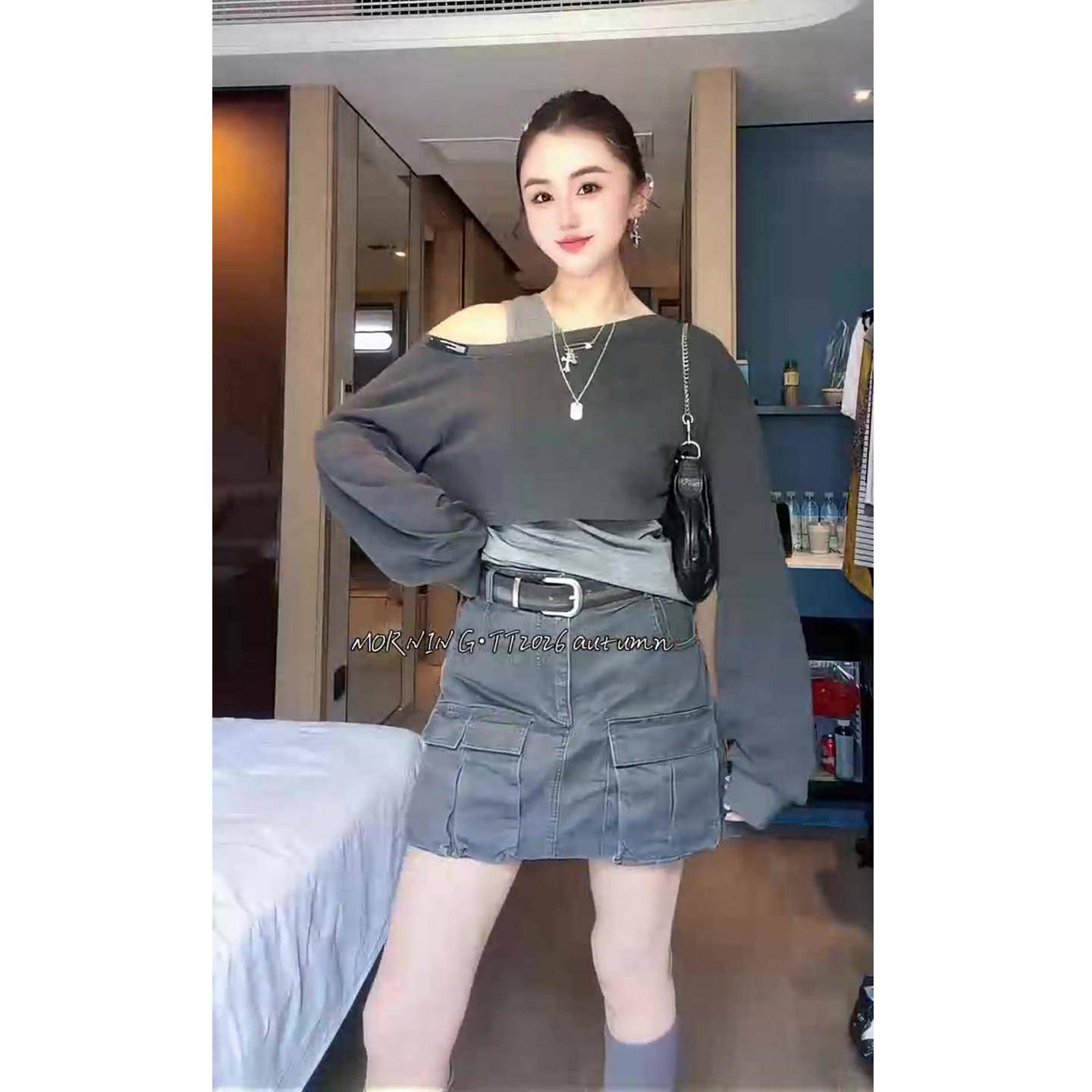 极速时尚韩版两件套女2026早秋新款运动风露肩卫衣+背心网红爆款
