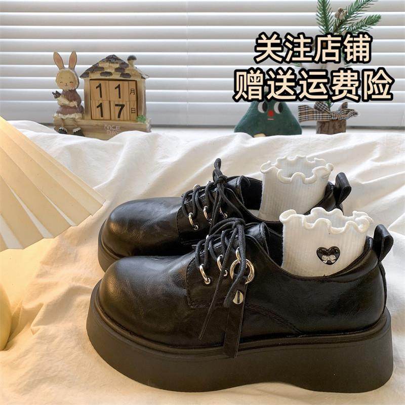 推荐松糕厚底黑色小皮鞋女2025秋季新款百搭英伦风增高单鞋复古乐,女鞋,深口单鞋,淘宝优惠券,粉丝福利购,淘宝优惠卷