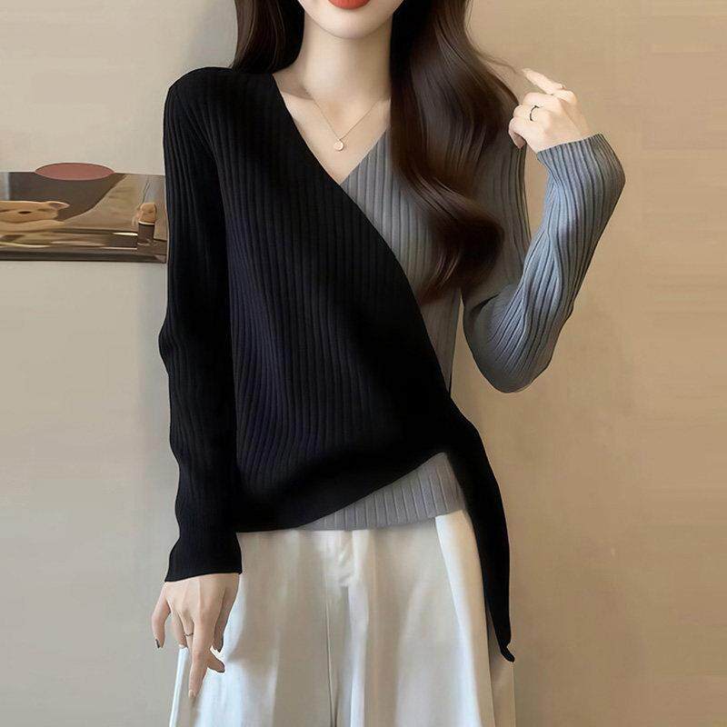 极速高级感v领针织打底衫毛衣女装秋冬内搭显瘦遮肚子洋气不规则