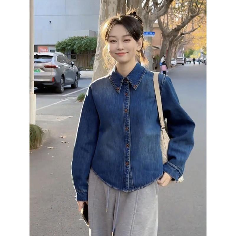 极速韩系流行高级感加厚加绒牛仔衬衫女装2026秋冬时尚洋气叠穿上
