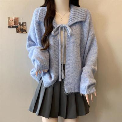 推荐巨好看刺绣蓝色毛衣外