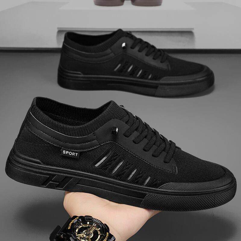 推荐夏季男鞋新款透气网鞋帆布鞋子男潮流百搭飞织网面运动休闲板