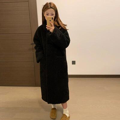 冬季黑色羊羔毛绒外套女长