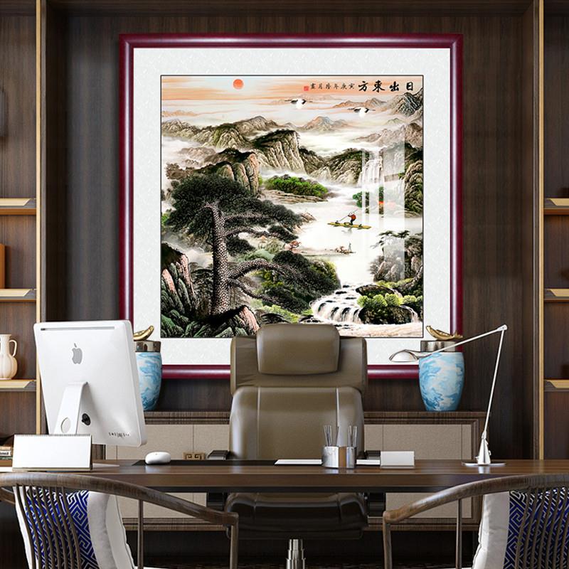 新品迎客松山水装饰画新中式国画客厅背景玄关挂画招财入户进门走