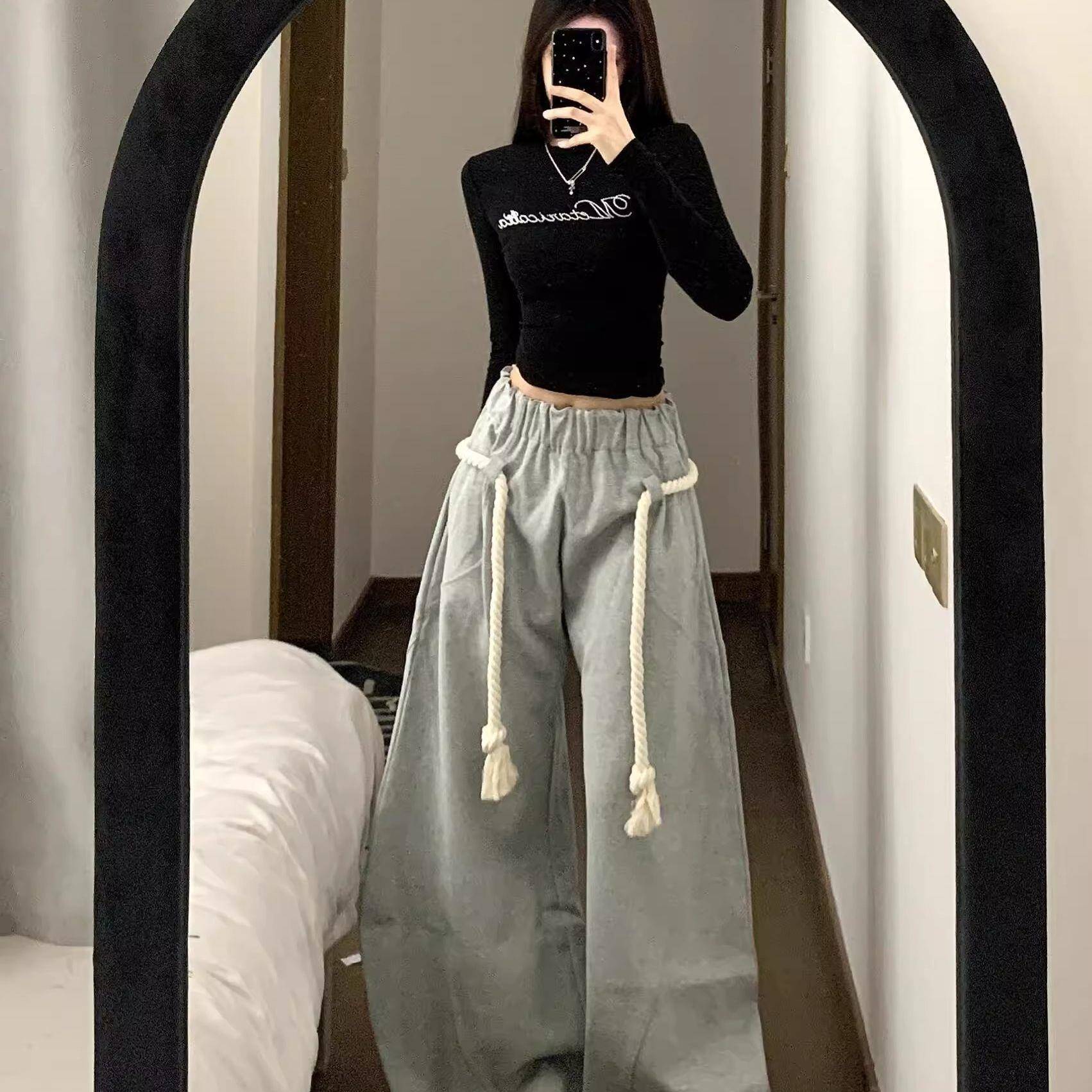 极速美式休闲裤大码阔腿弯刀运动裤女宽松休闲街舞卫裤直筒拖地裤