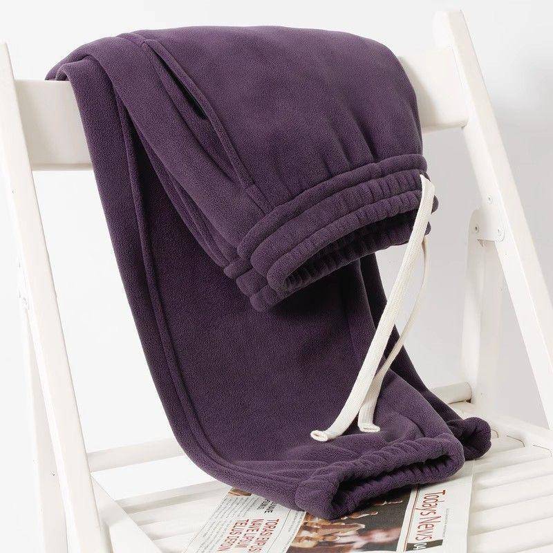 极速摆脱路人感!酱紫色双面奥粒绒束脚卫裤女深紫色保暖休闲裤男