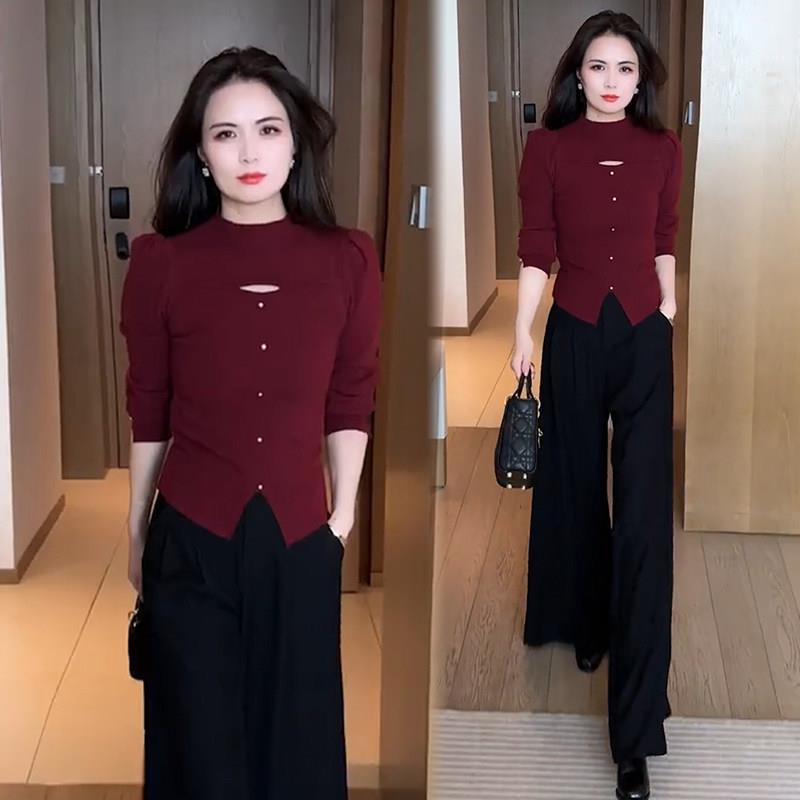 极速时尚套装女2026秋冬季新款洋气半高领打底衫显瘦上衣阔腿裤两