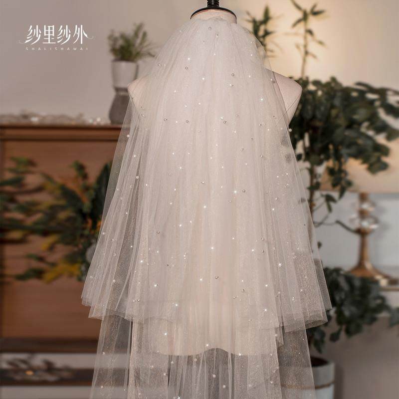 新品细闪钉珠结婚头纱拍照