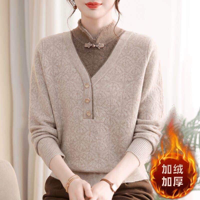 极速中老年女装妈妈毛衣冬季加绒加厚一体绒打底衫宽松洋气保暖上