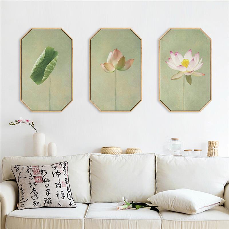 新品新中式荷花装饰画客厅禅意挂画茶室墙画莲花壁画中国风客厅墙图片
