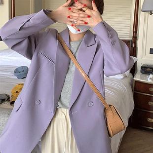 紫色西装外套女小个子2025春秋季新款韩系高级感休闲百搭正肩西服