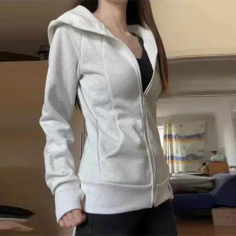 推荐韩系高级感长袖连帽卫衣女春秋季薄款韩版修身拉链开衫上衣外
