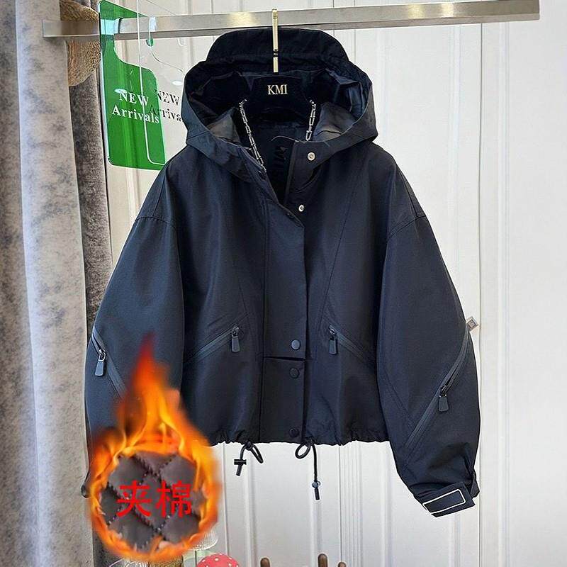 推荐时尚夹棉冲锋衣外套女2025秋冬新款大码胖MM宽松百搭洋气夹克