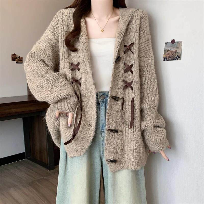 推荐复古牛角扣针织开衫毛衣外套女秋冬大码胖mm设计感宽松慵懒风,女装/女士精品,毛针织衫,淘宝优惠券,粉丝福利购,淘宝优惠卷