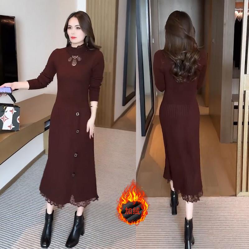 极速加绒加厚针织内搭连衣裙女2026秋冬季新款中长款修身显瘦打底