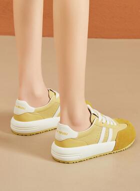 推荐秋季防滑德训鞋女增高5cm4cm新款红色百搭系带轻便显瘦休闲板