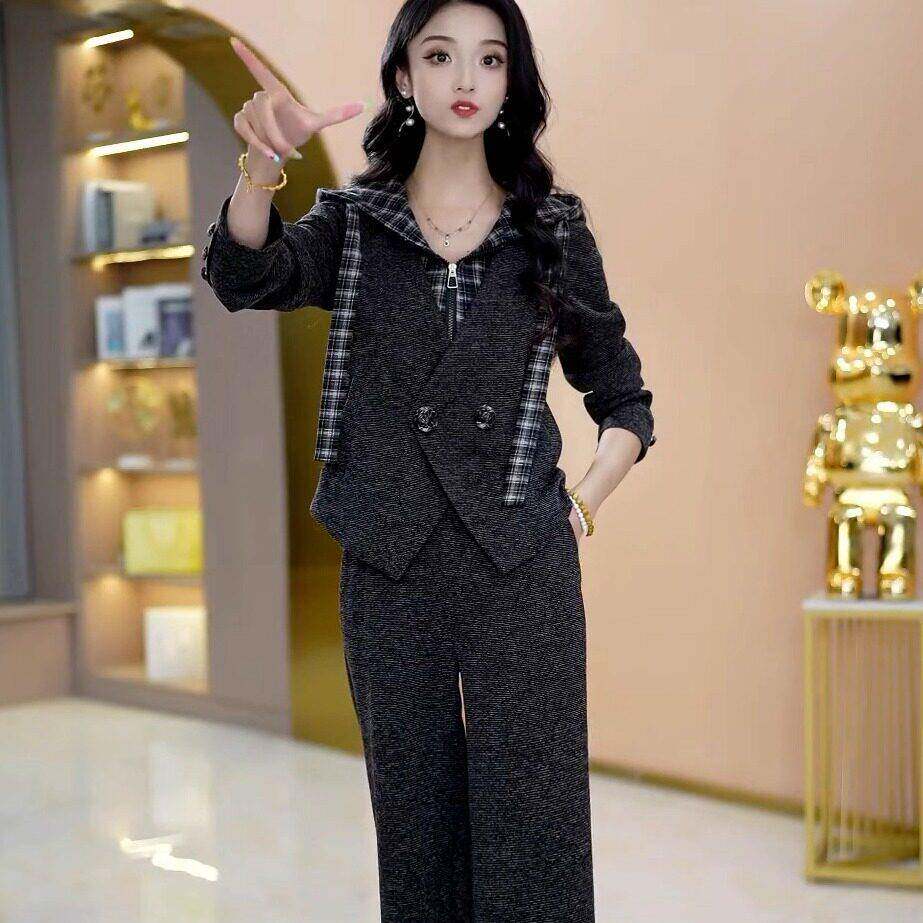 极速时尚连帽套装女2026秋季新款妈妈装修身显瘦洋气减龄阔腿裤两