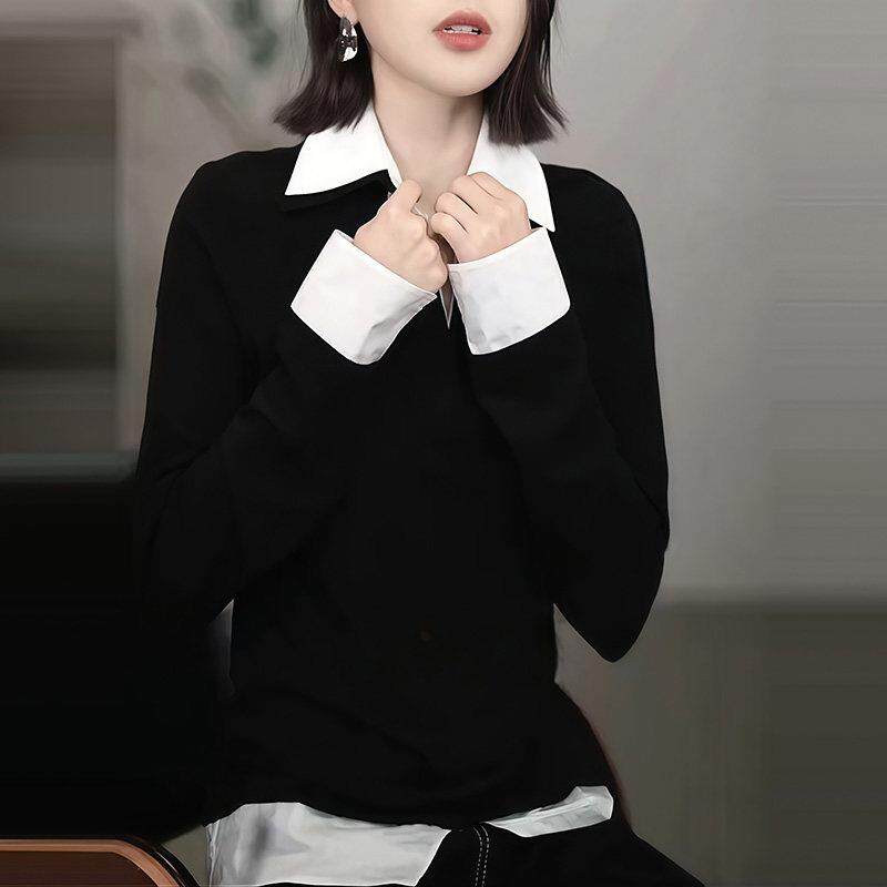 极速假两件撞色拼接针织长袖卫衣女秋冬2026秋季新款小众别致女士