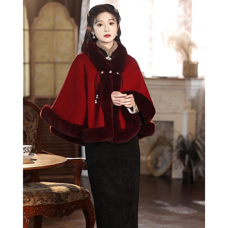 红色披肩搭配旗袍新款2023