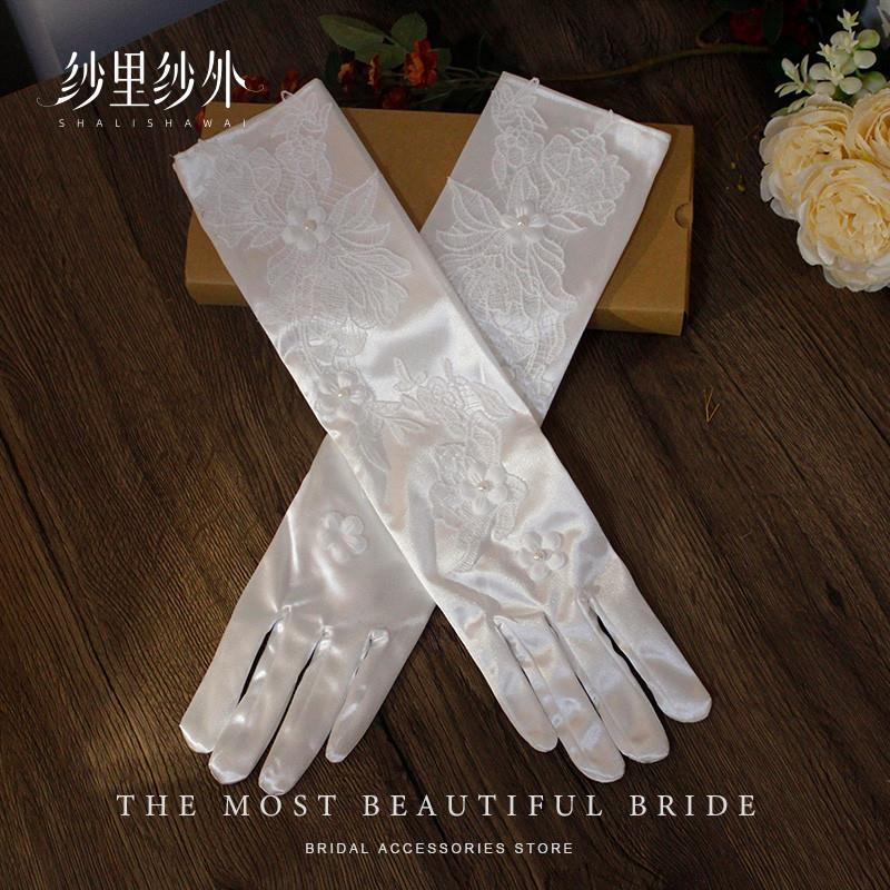 新品法式缎面婚纱手套复古