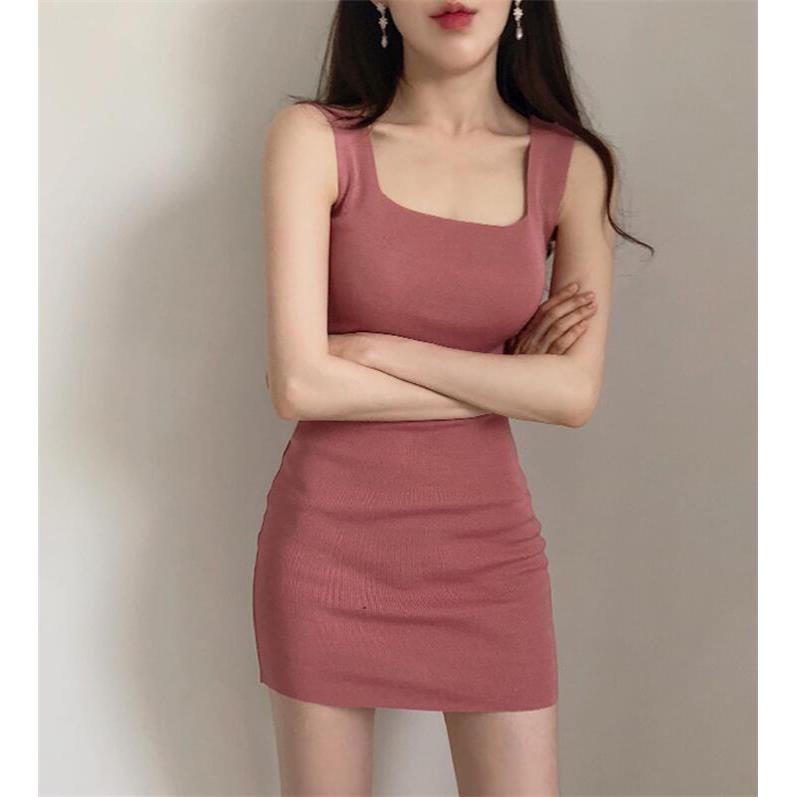 极速吊带连衣裙女深圳欧货裙针织方领紧身后妈包臀裙打底无袖背心