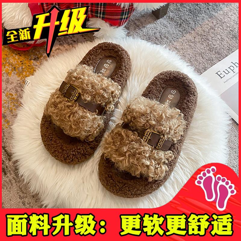 推荐欧货爆款毛毛拖鞋女外