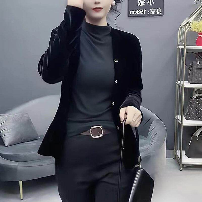 极速高级感金丝绒外套女春秋新款欧货轻熟风修身长袖上衣开衫外搭