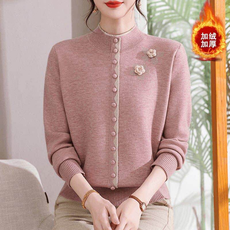 极速中老年女装妈妈毛衣冬季加厚加绒打底衫宽松保暖一体绒针织上