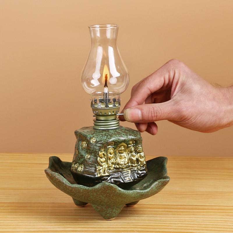 新品创意敦煌千佛陶瓷酥油灯文创三星堆家居复古供佛灯中式茶室摆