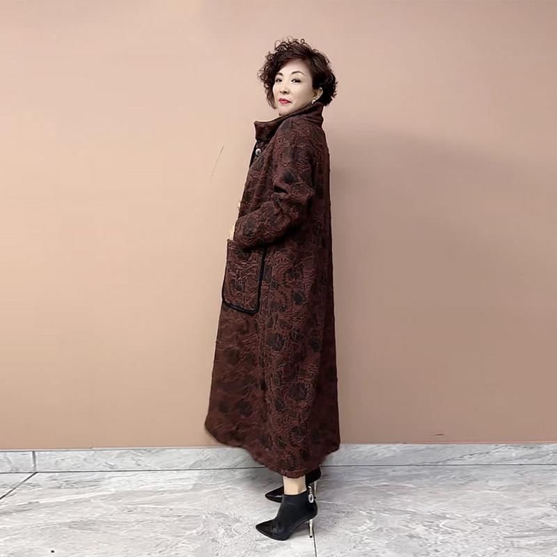 极速贵夫人加绒外套冬季新款立领大码显瘦阔版大衣气质妈妈保暖上