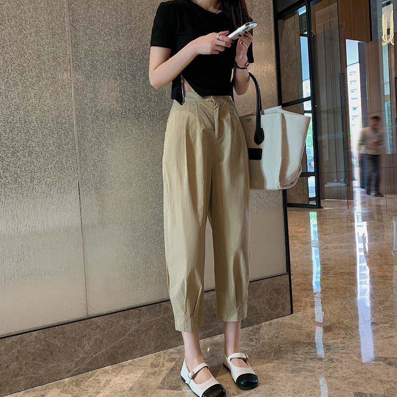 极速卡其色工装裤女春秋季2026萝卜九分哈伦裤宽松高腰直筒休闲西