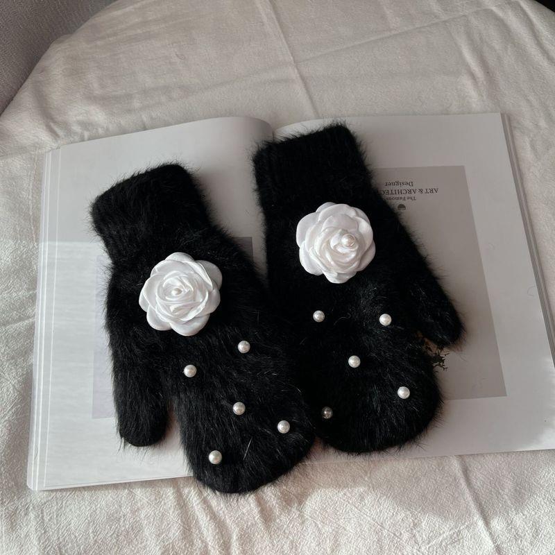 冬季手套仿兔毛加绒加厚针