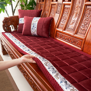 新中式红木沙发垫冬季毛绒椅垫实木椅子座垫防滑加厚实木沙发垫子
